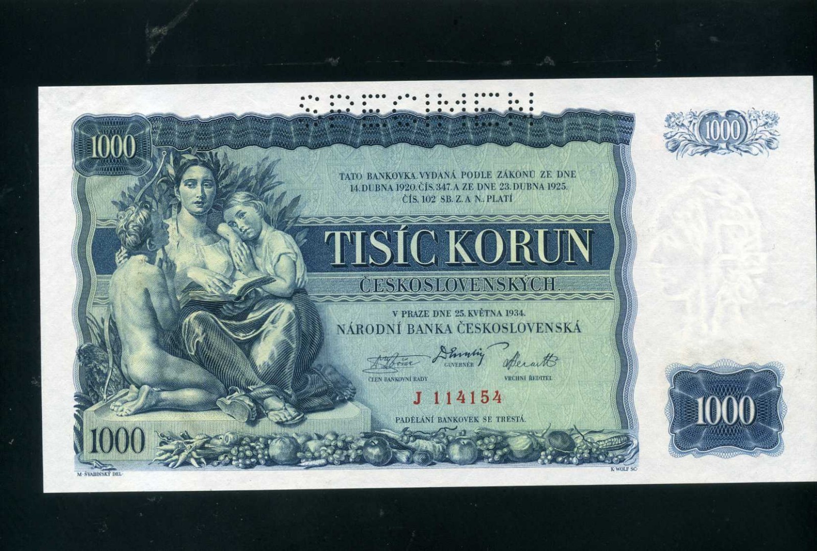 Czechoslovakia 1000 korun 1934 Sp - Unc Czechoslovakia 1000 korun 1934 Sp - Unc
