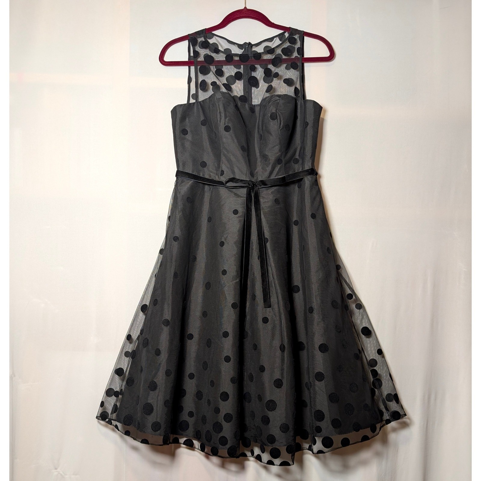 Vintage Cache Polka Dot Mesh Homecoming Party Dress Black Swing Circle Skirt