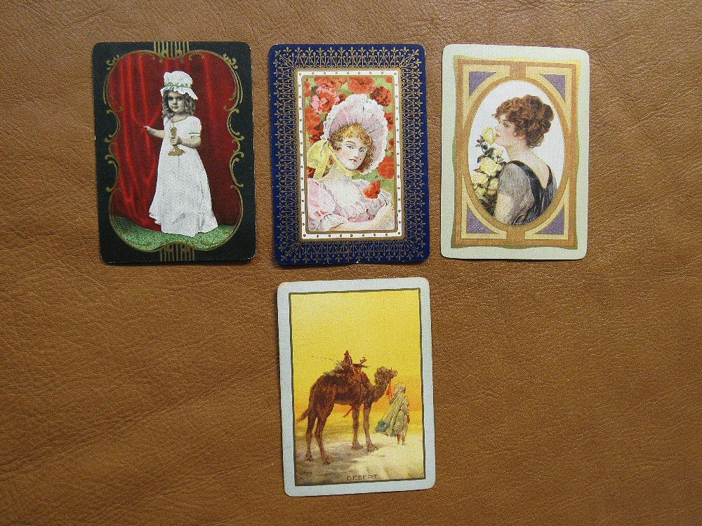 Lot Of 4 Antique Early 1900's Linen Swap Playing Cards Lot Of 4 Antique Early 1900's Linen Swap Playing Cards