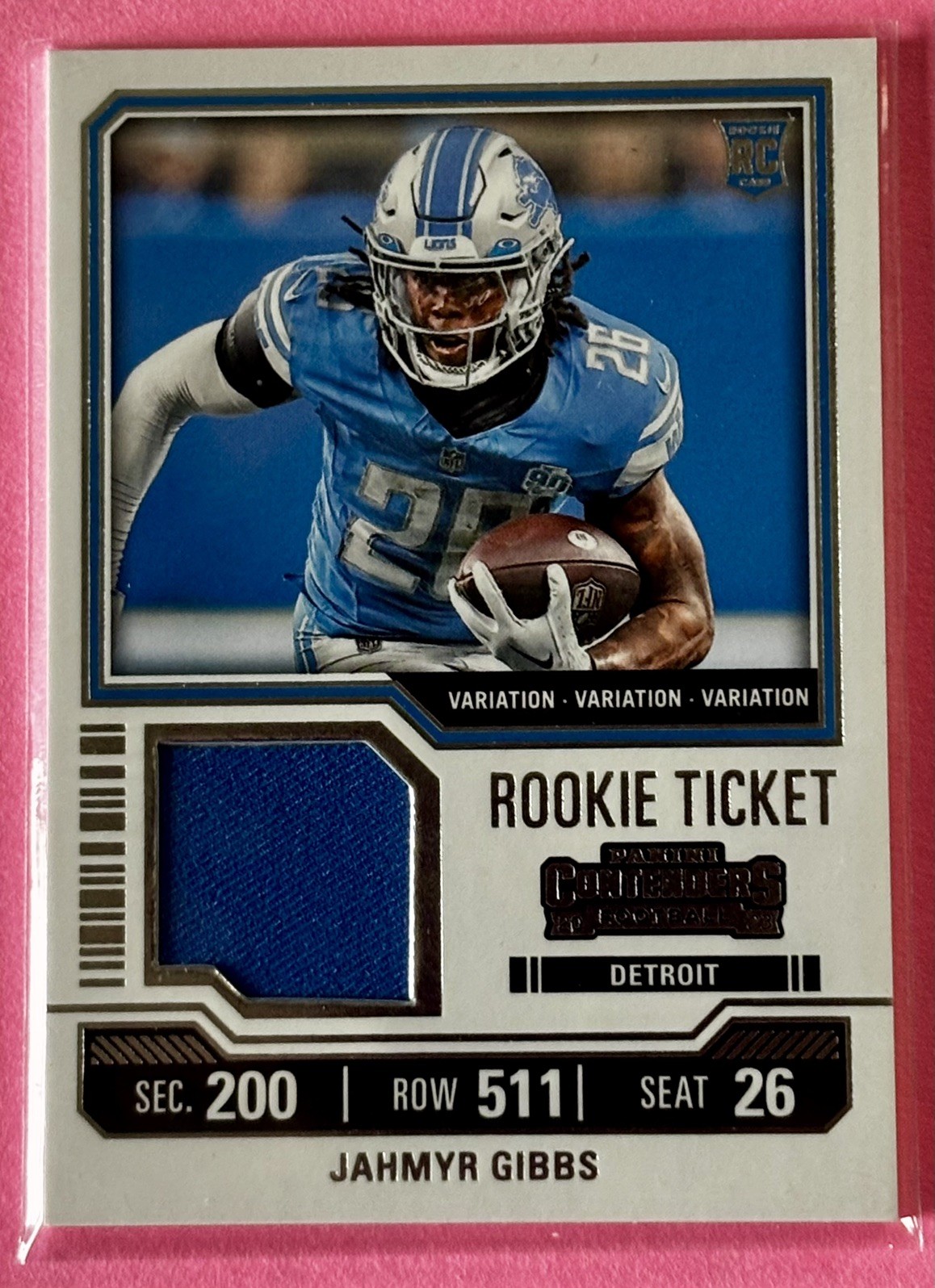JAHMYR GIBBS 2023 RC SWATCHES VARIATION PANINI CONTENDERS #TS12V ROOKIE (MEM) JAHMYR GIBBS 2023 RC SWATCHES VARIATION PANINI CONTENDERS #TS12V ROOKIE (MEM)