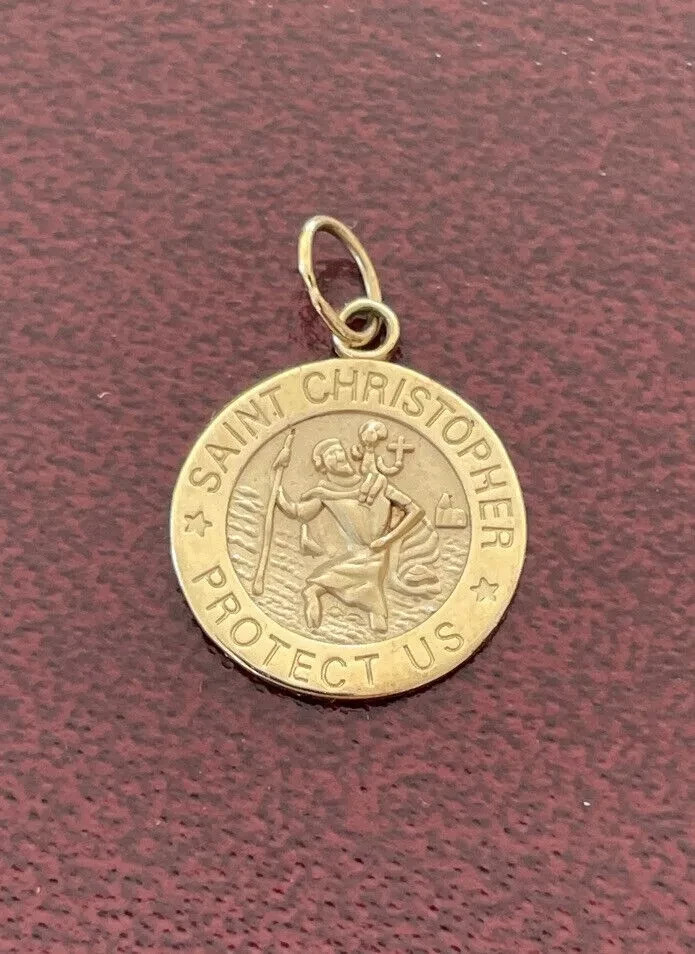 Saint Christopher Medal Pendant Charm 14K Yellow Gold Plated