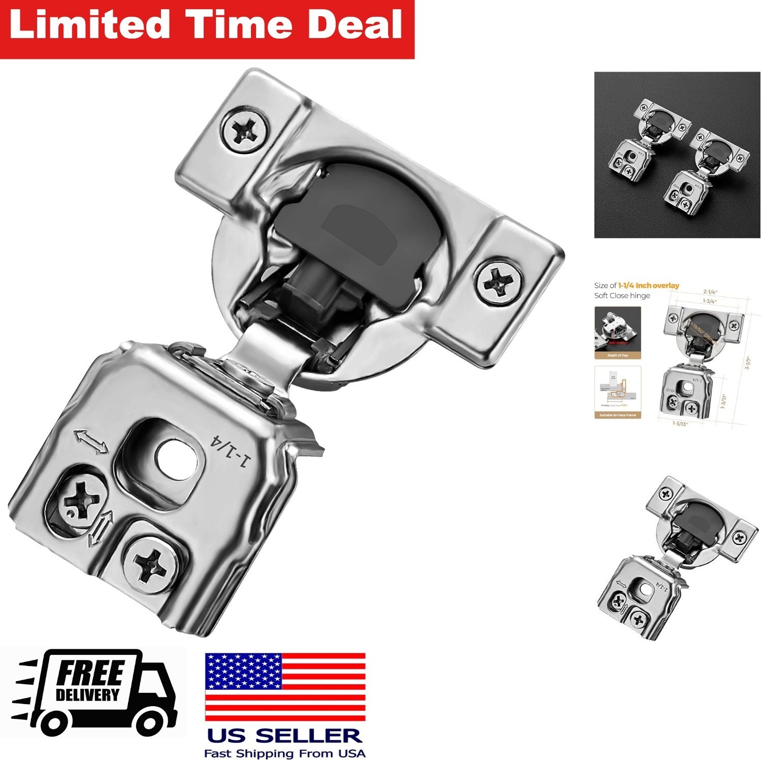 Soft Close Kitchen Cabinet Hinges 35mm Cup 105 Degree 10 Pack Adjustable