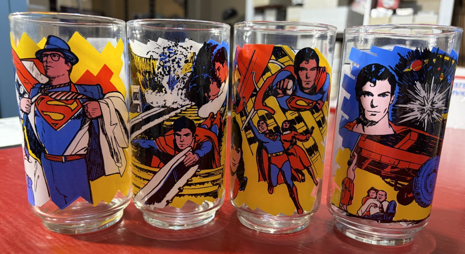 1978 Vintage Superman The Movie Promo Pepsi Glass Set of 4 Collectible Glasses