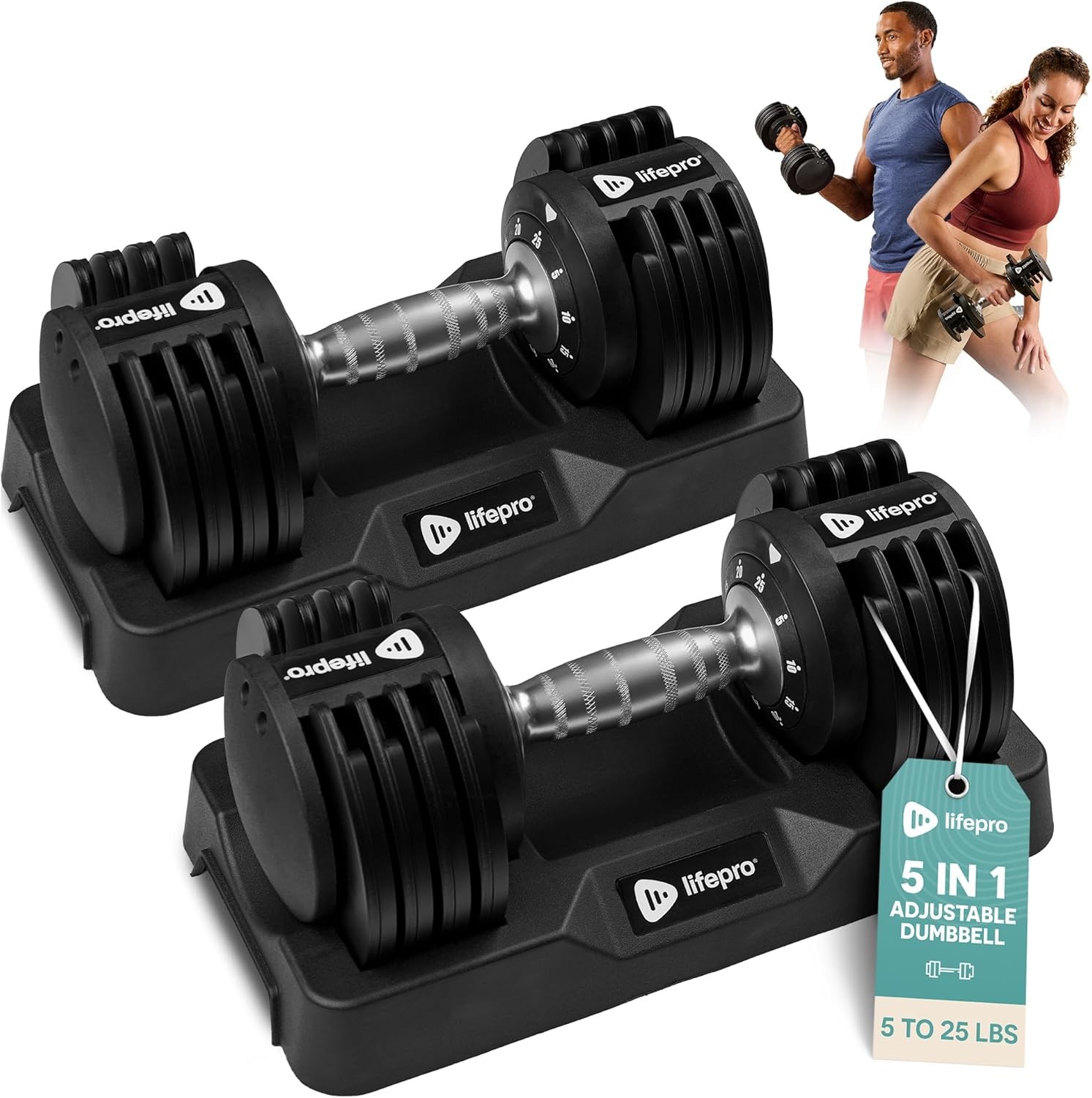 Lifepro Adjustable Dumbbells Set Pair - Black (OpenBox)