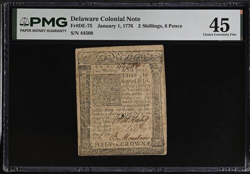 1776 Jan. 1 Delaware Colonial 2 Shillings 6 Pence Fr DE-75 PMG 45 XF Note