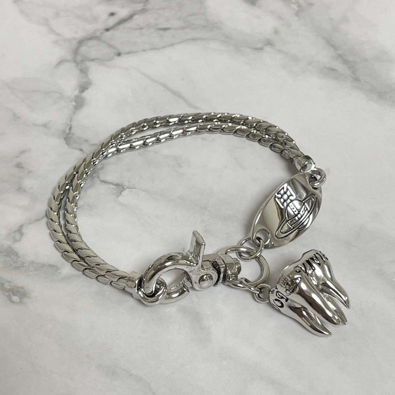 Vivienne Westwood Bracelet Tooth Charm Silver 19cm T:1.5 x 1.2cm w/Pouch NO BOX