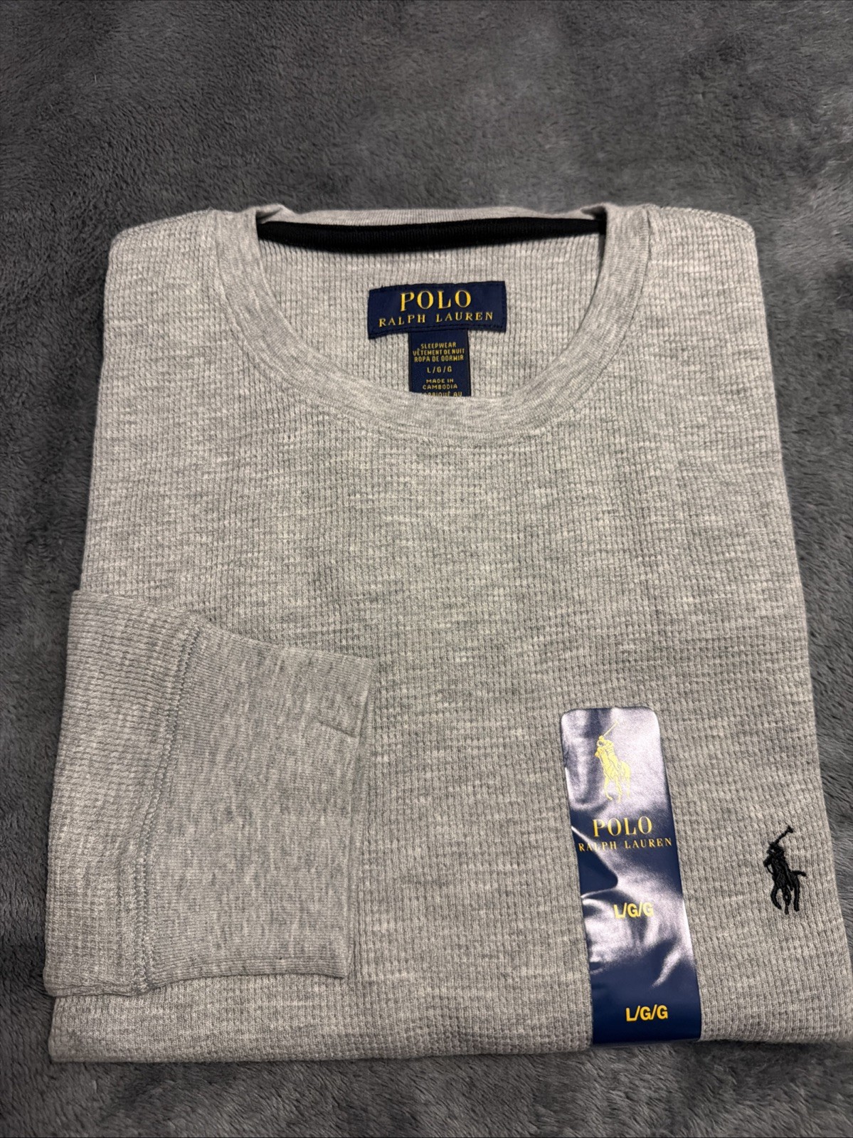 LARGE Mens Polo Ralph Lauren Thermal Waffle Knit Long Sleeve Gray LARGE Mens Polo Ralph Lauren Thermal Waffle Knit Long Sleeve Gray