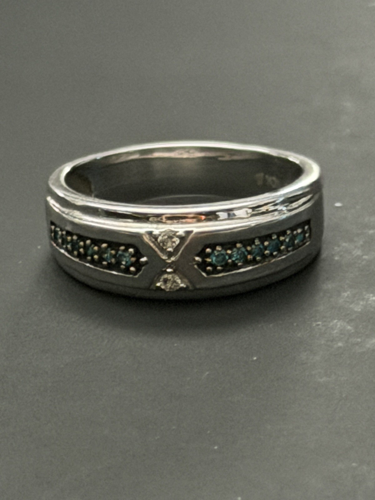 1/6 Ct Blue & White Diamond Wedding Band Mens Ring 10K White Gold Zales
