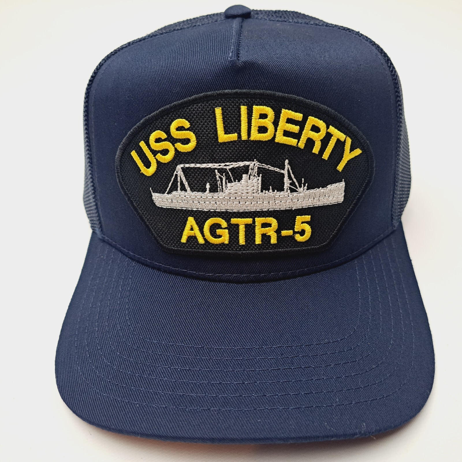 US Navy USS Liberty AGTR-5 Men\'s Embroidered Patch Cap Hat  Blue Cotton Mesh