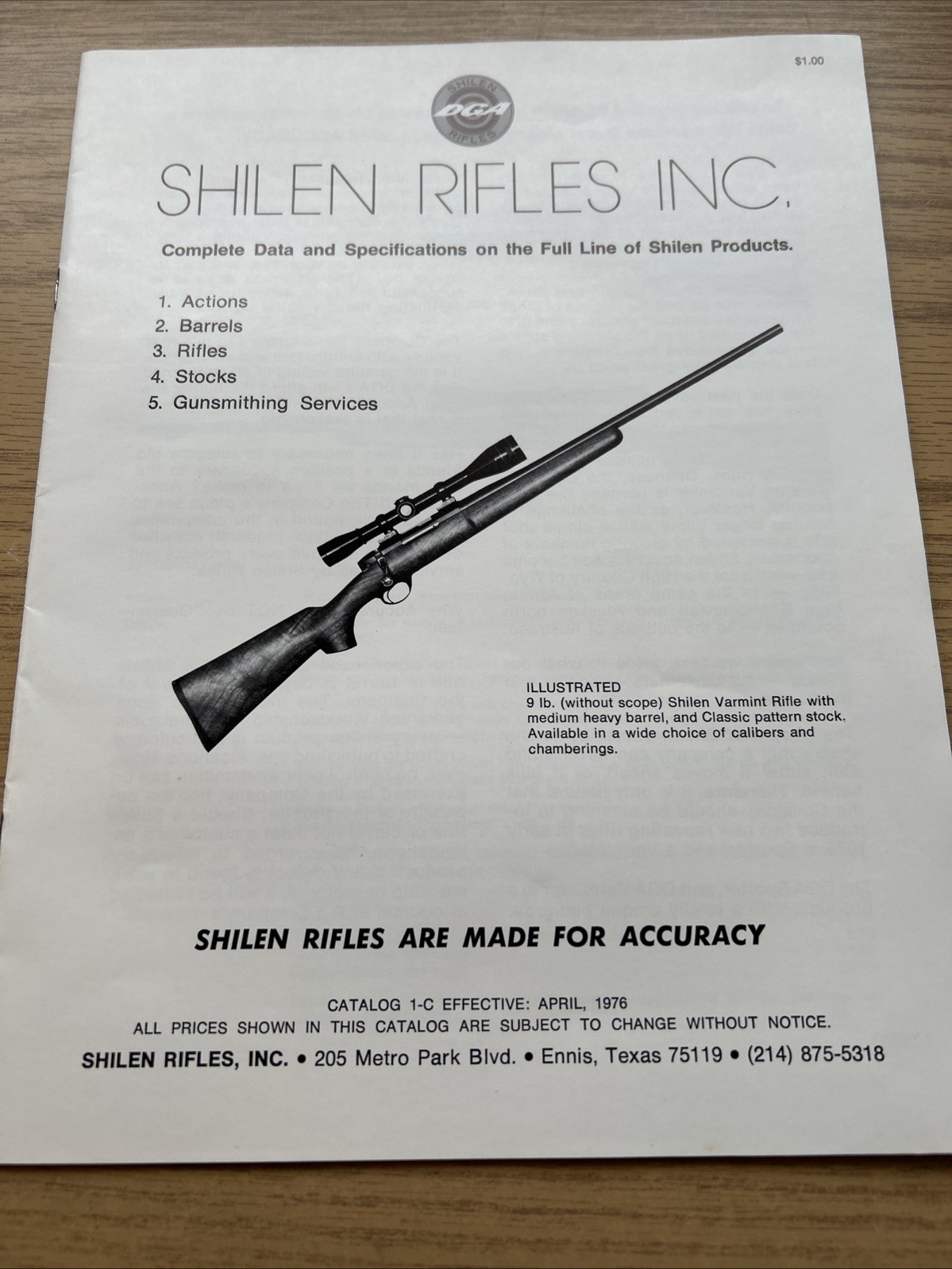 1976 SHILEN RIFLES CATALOG 1-C , DGA SPORTER, DGA VARMINTER 1976 SHILEN RIFLES CATALOG 1-C , DGA SPORTER, DGA VARMINTER