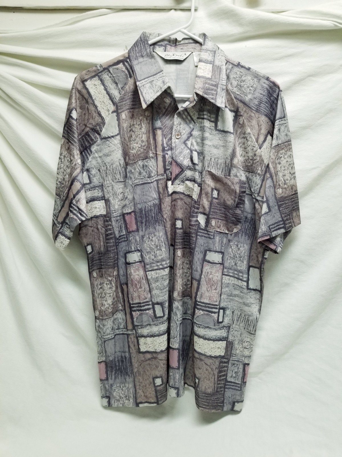 Vintage 70\'s Lilly Dache Shirt Size Large Abstract Disco Hippie Men\'s 