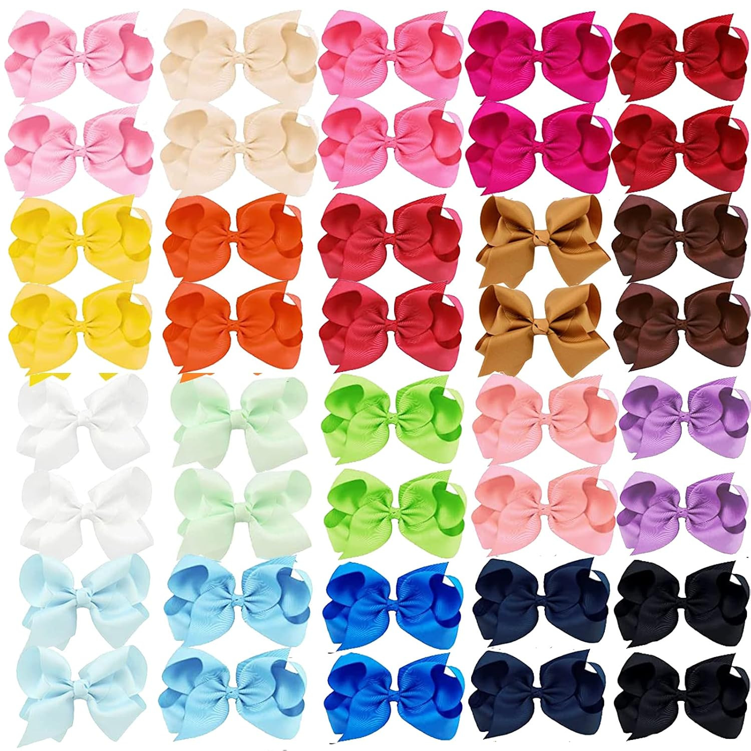 40PCS 4 Inch Hair Bows for Girls,Hand-Made Grosgrain Ribbon Hair Bow Alligator