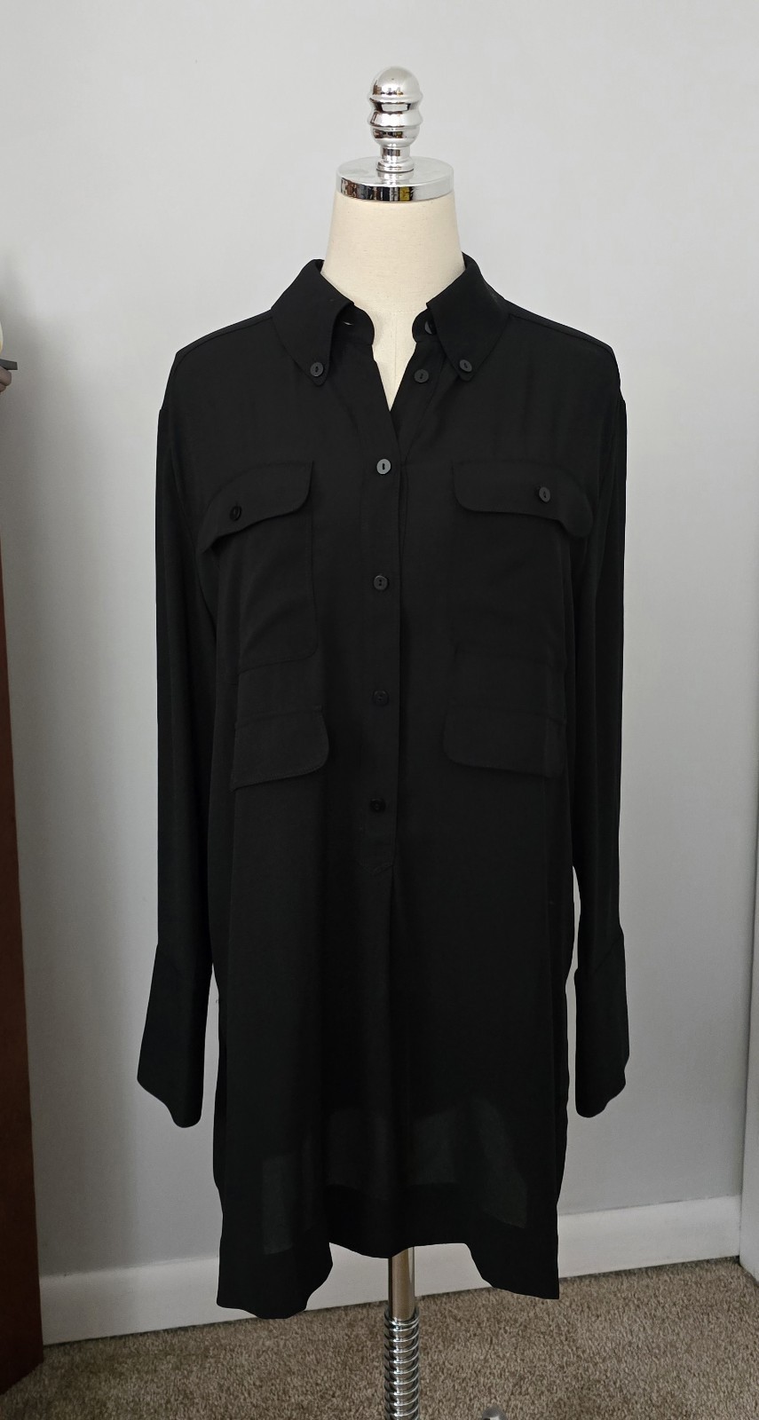 BLACK LABEL BY CHICO\'S WOMEN\'S 1/2 BUTTON TUNIC LS TOP BLOUSE BLACK  Sz L $ 198