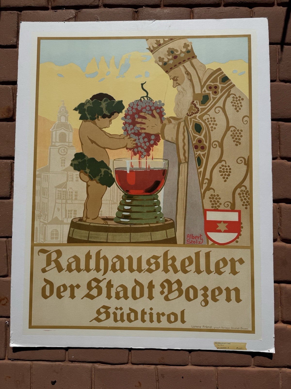 Original 1920 Rathauskeller der Stadt Bozen Sudtirol Wine Caller Poster by Stolz Original 1920 Rathauskeller der Stadt Bozen Sudtirol Wine Caller Poster by Stolz