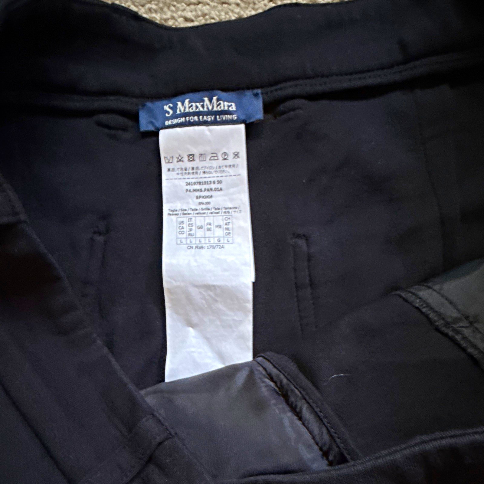 S Max Mara Women\'s Black Wide-Leg Wool Twill Dress Pants w/ Pockets Size L