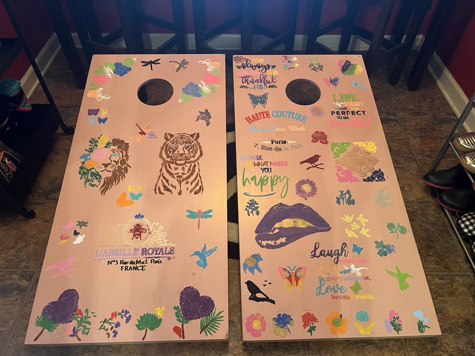 Peace & Love Corn Hole Boards. I Hand Stenciled These Boards As A Coping Skill..