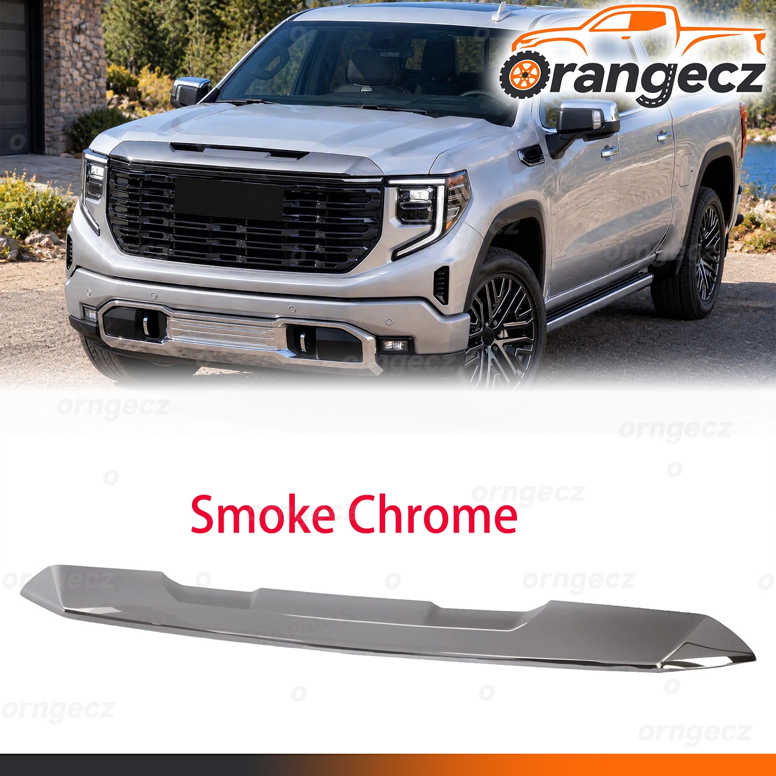 Smoke Chrome For 2022-2024 GMC Sierra 1500 Front Upper Top Grille Molding Trim