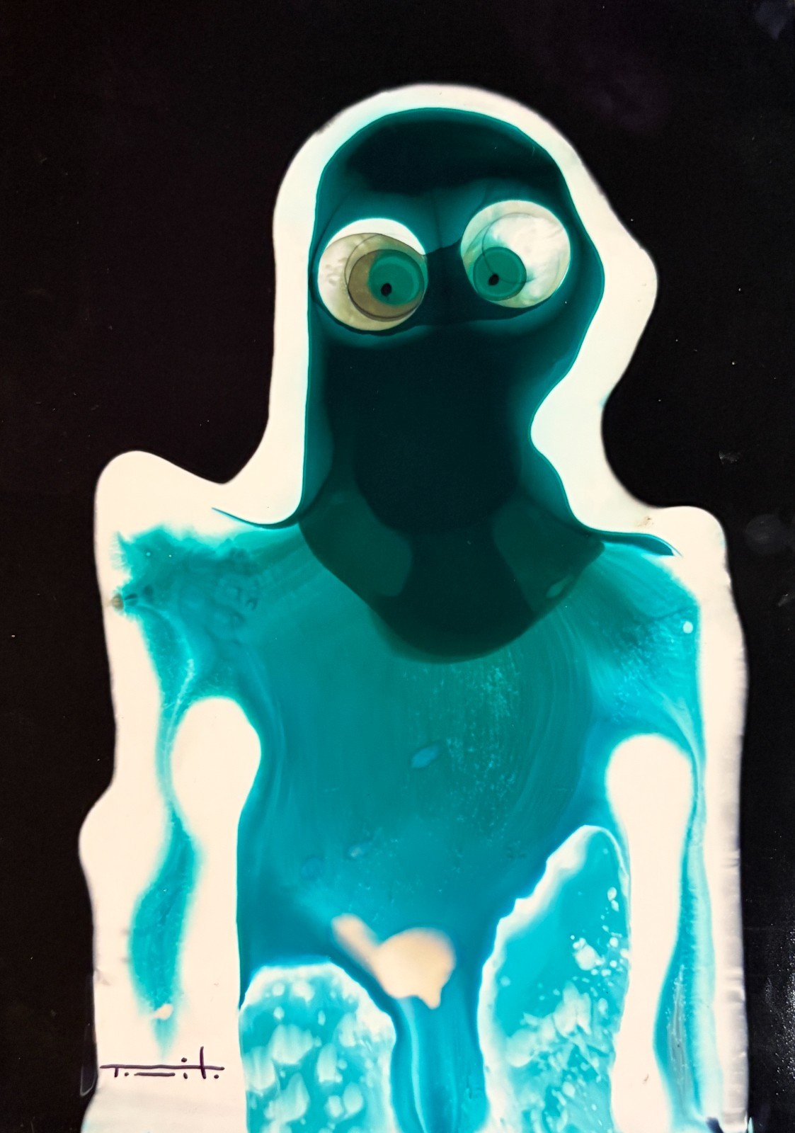 Tonito Original Painting.Incredible Organic art.VERY green figure.Quirky Bioart