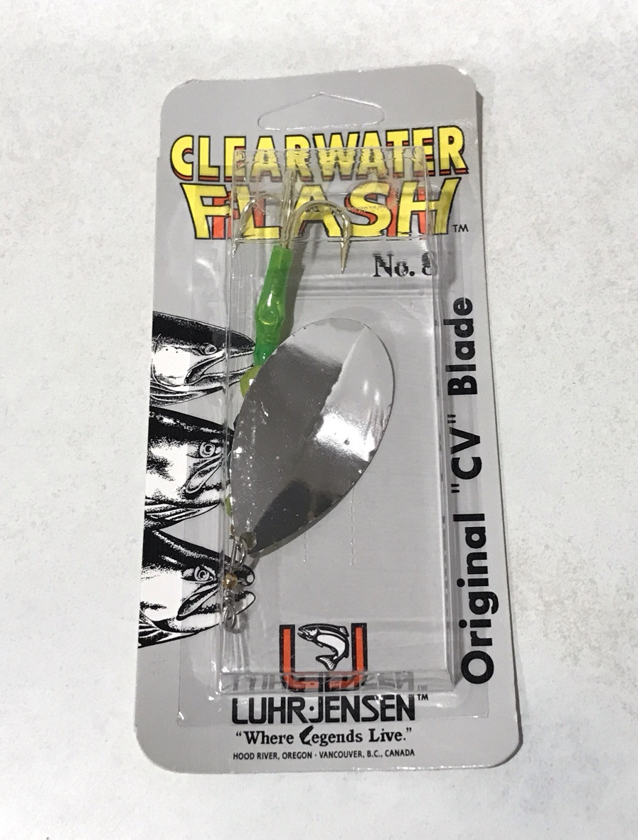 Luhr Jensen Clearwater Flash #8 SILVER PLATE GREEN CHART “CV” Blade Spinner USA