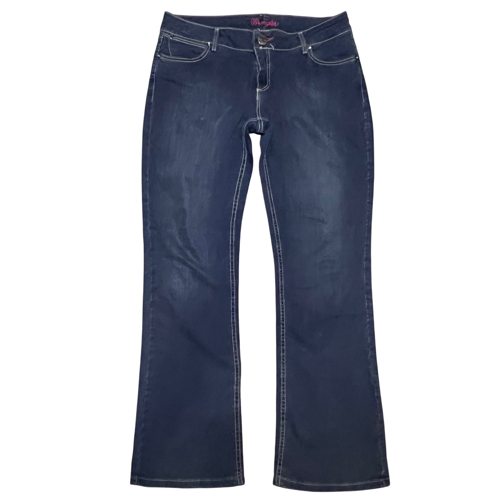 Wrangler Cash Ultimate Riding Jeans Dark Wash Pink Stitch Bootcut Size 11/12x34
