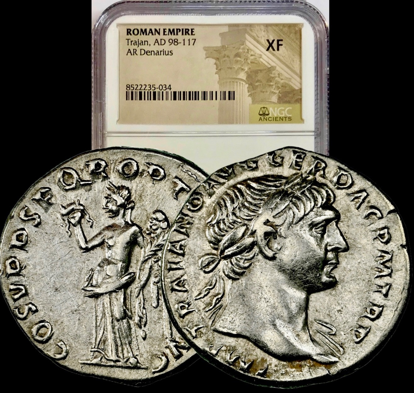 Exceptional 98-117 AD Trajan Ancient Roman Silver Denarius “OPTIMO PRINC” NGC XF
