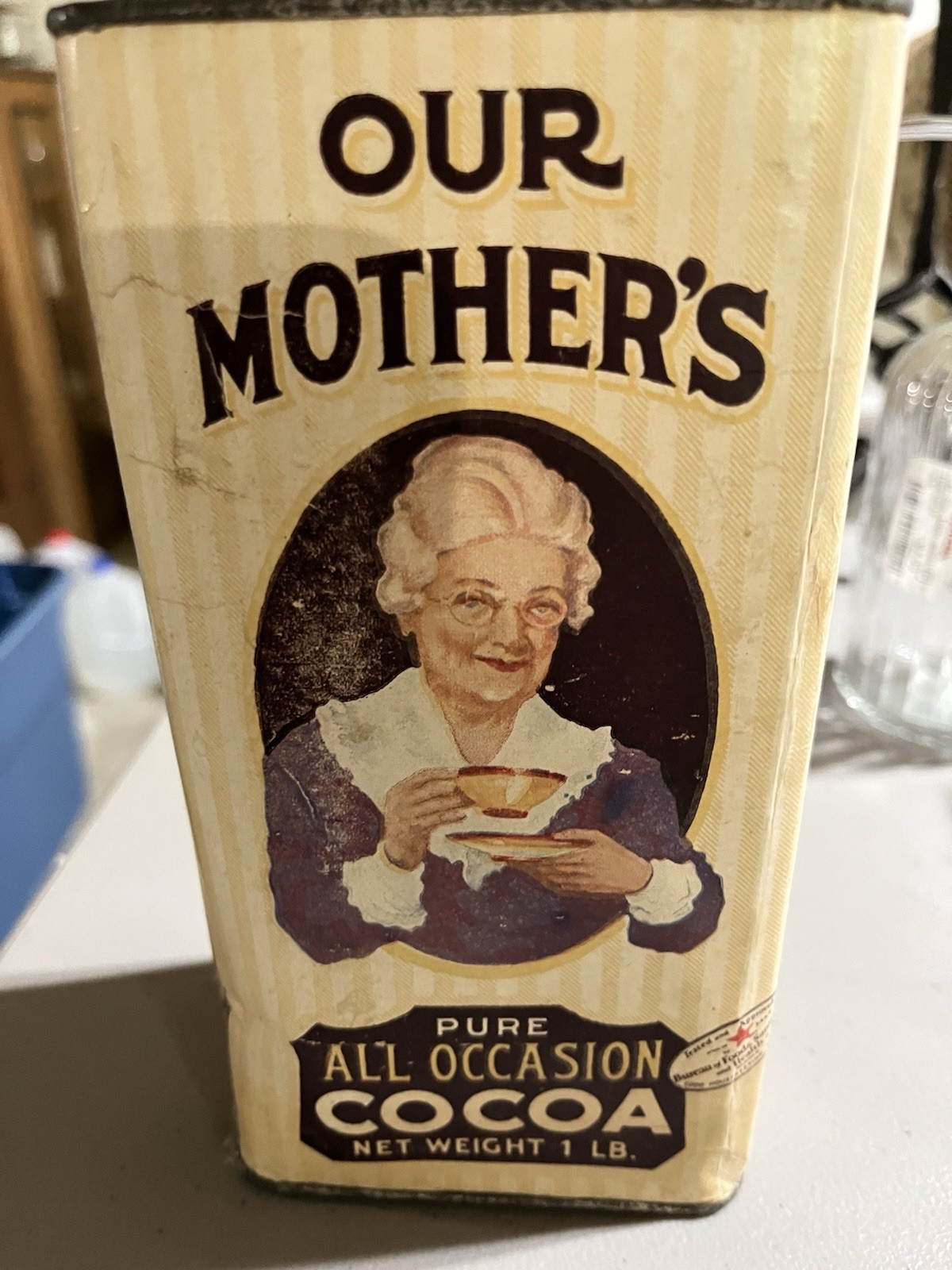 Vintage Our Mother’s Cocoa Tin Partially Full Original Advertising E & A Opler