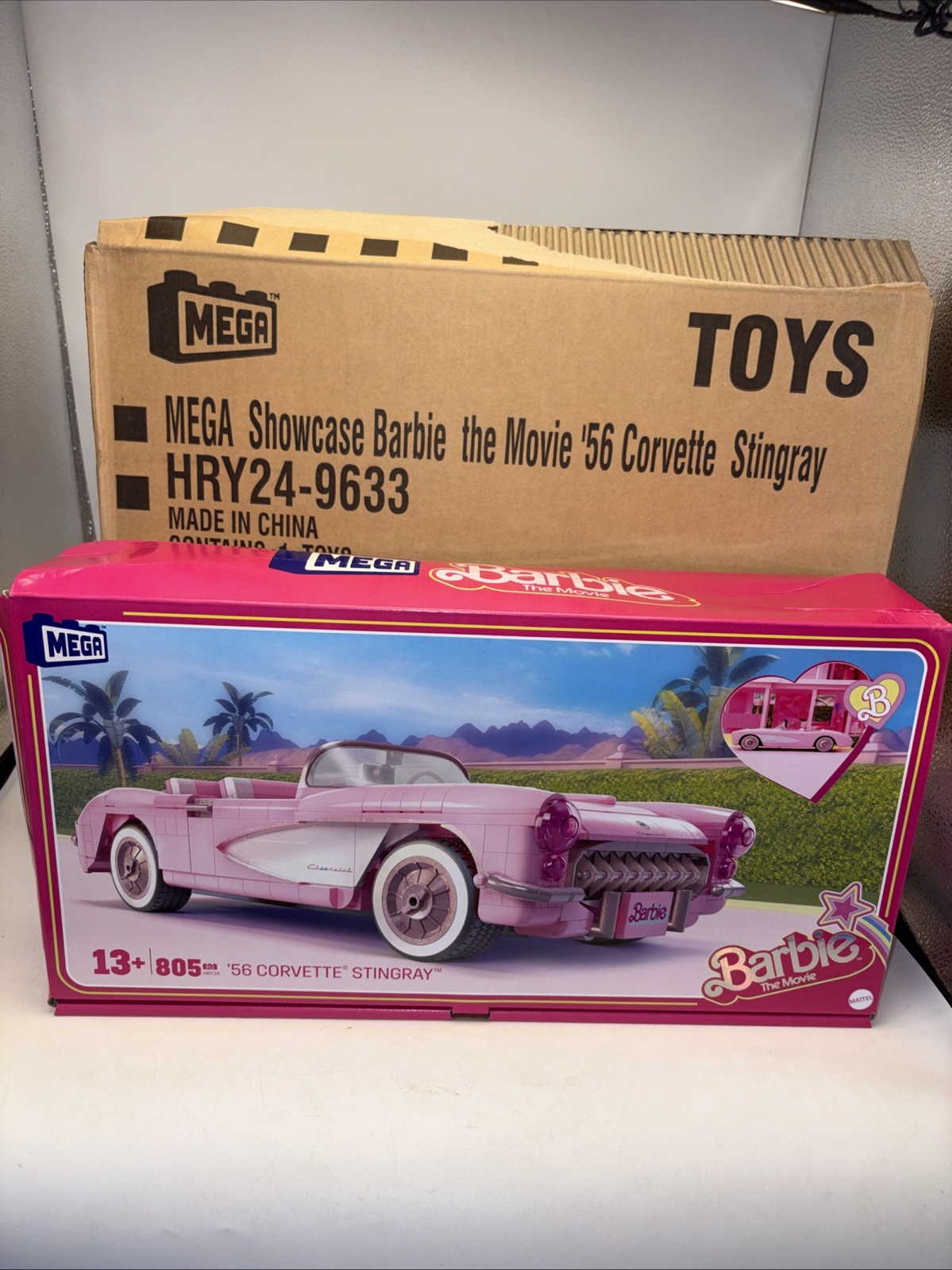 MEGA Barbie The Movie 56 Corvette Stingray Building HRY24 New Damaged Box