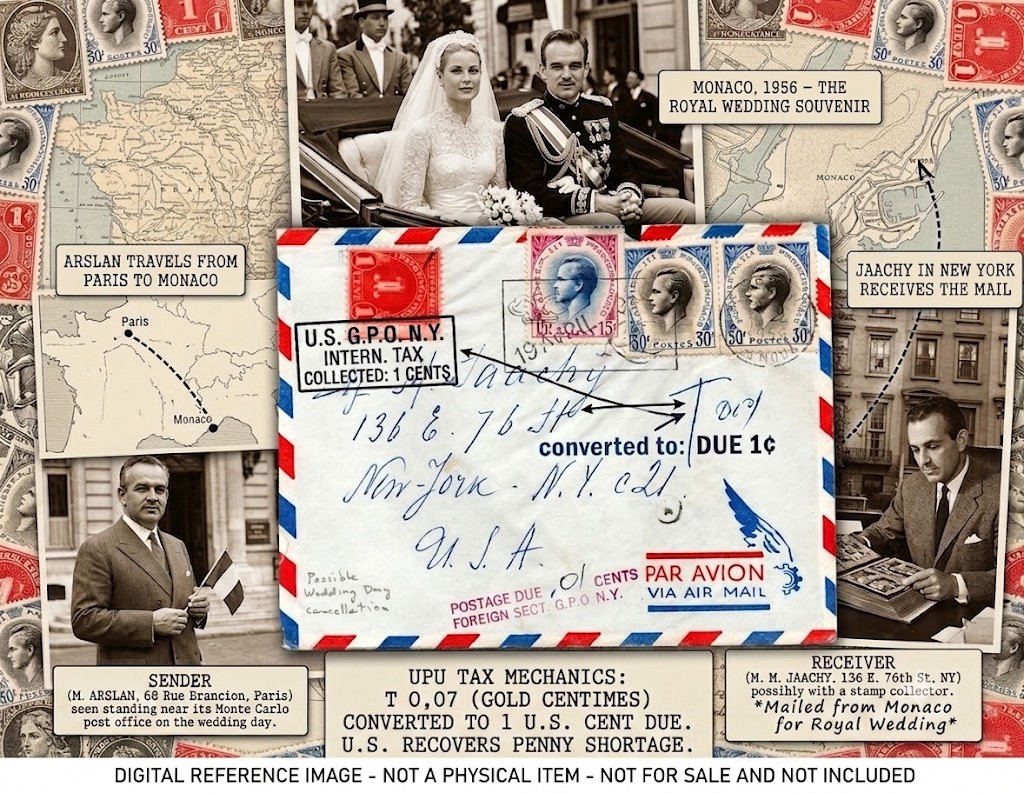MONACO 1956 ROYAL WEDDING DAY COVER PRINCE RAINIER GRACE KELLY US POSTAGE DUE