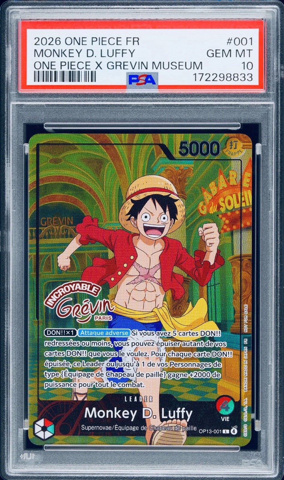 2026 Monkey D Luffy Grevin Museum French Promo #001 One Piece PSA 10 GEM MINT