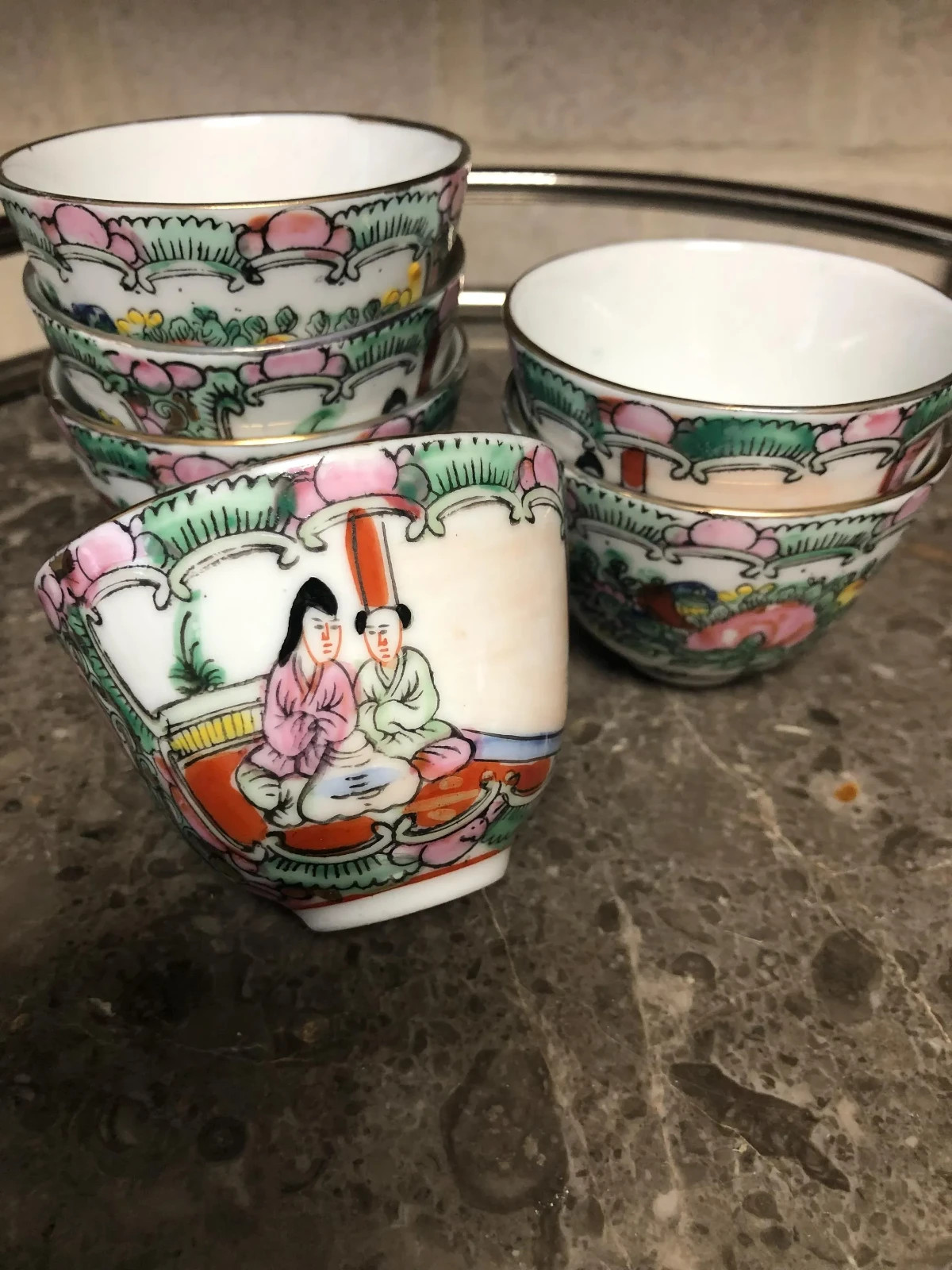 Vintage Rose Medallion Sake/Tea Bowl/Sake Cup Japanese Porcelain, Mid-Century
