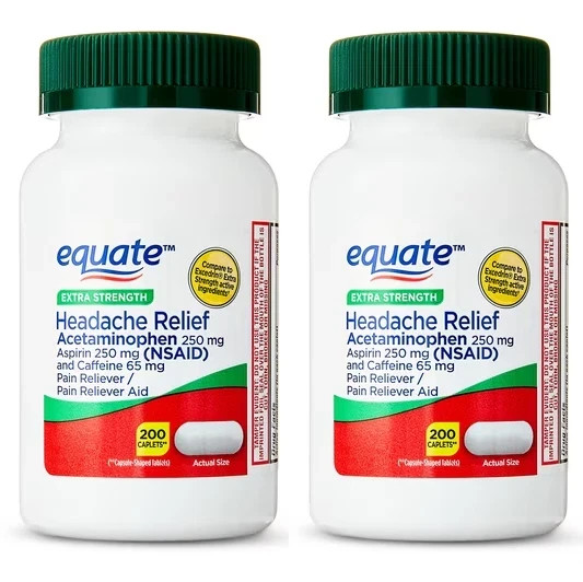Equate Extra Strength Headache Relief Caplets, 250mg, 200 Count pack 2