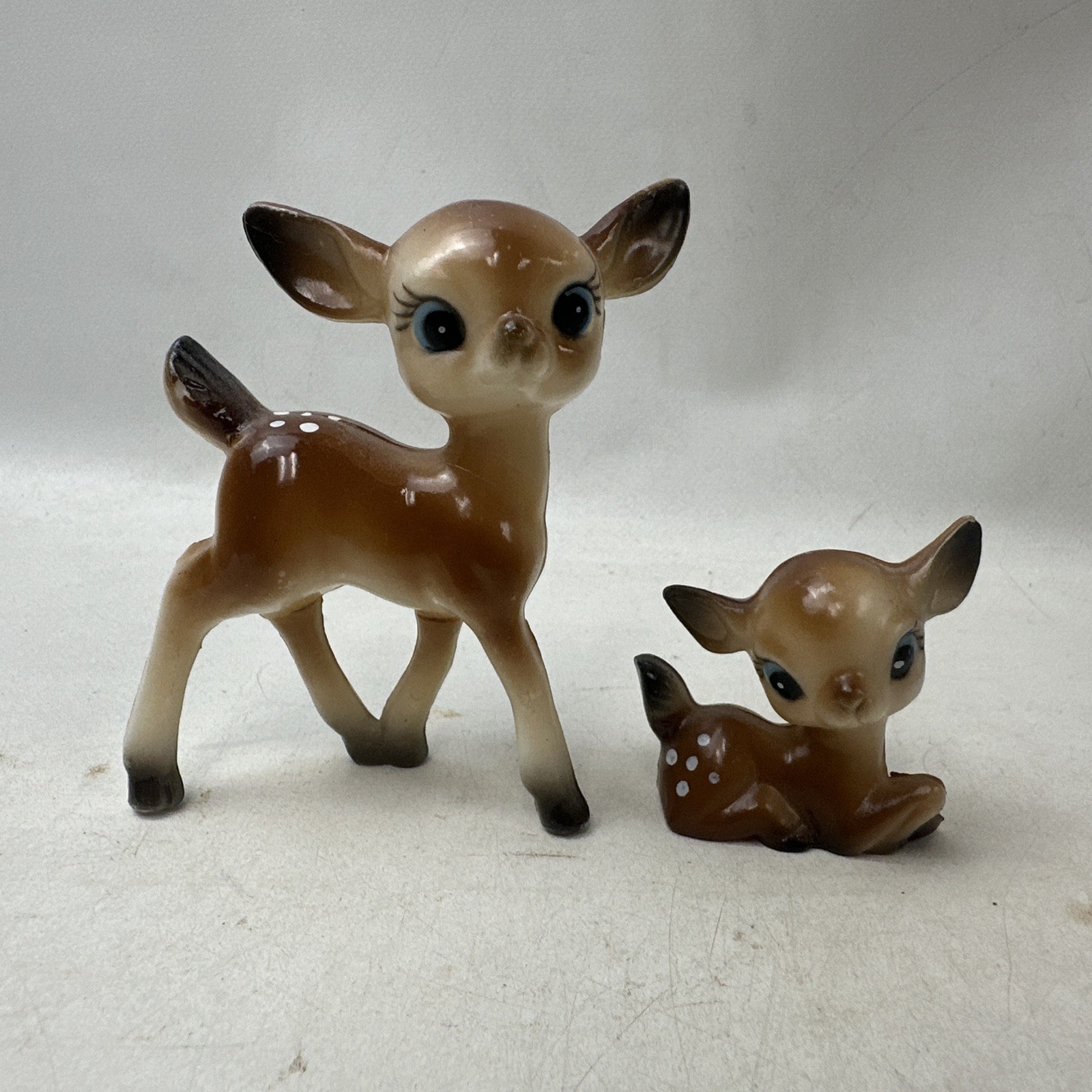 Rare Set Of Vintage Plastic Fawn Deer Reindeer Plastic Figures 1950s Figurines