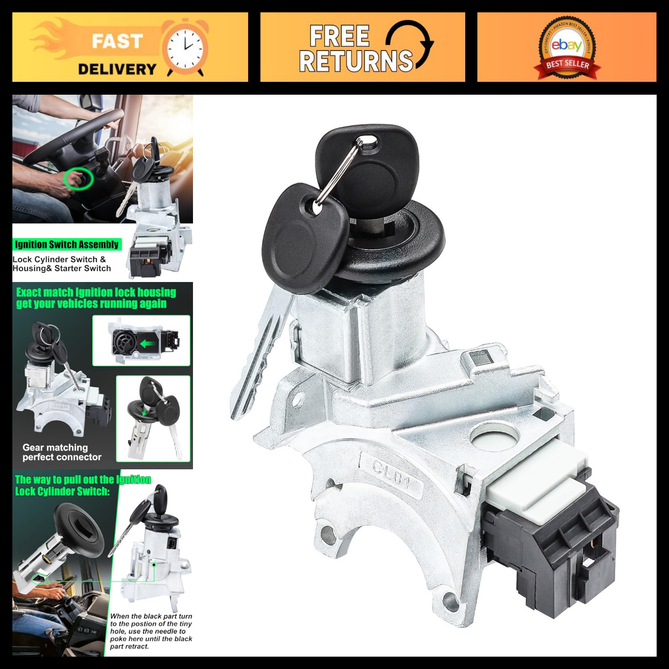 Ignition Assembly Lock Cylinder Switch & Starter Switch for Chevy GMC SUVs, OE 9