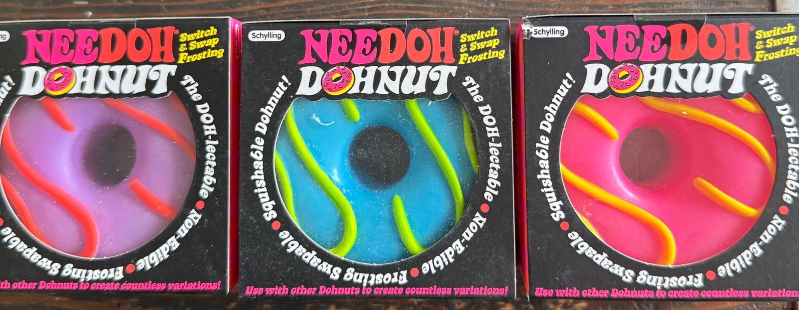 HTF Lot Of **3** Brand New, Authentic Needoh Dohnuts Pink, Blue And Purple