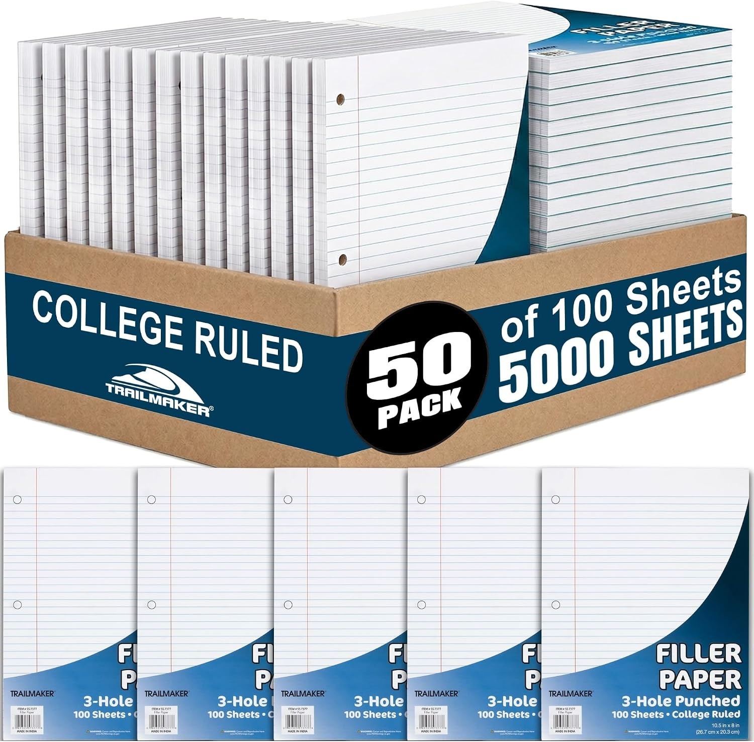 Trail Maker (50 Pack) Bulk Filler Paper College Ruled, 8 x 10-1/2 Inch College R Trail Maker (50 Pack) Bulk Filler Paper College Ruled, 8 x 10-1/2 Inch College R