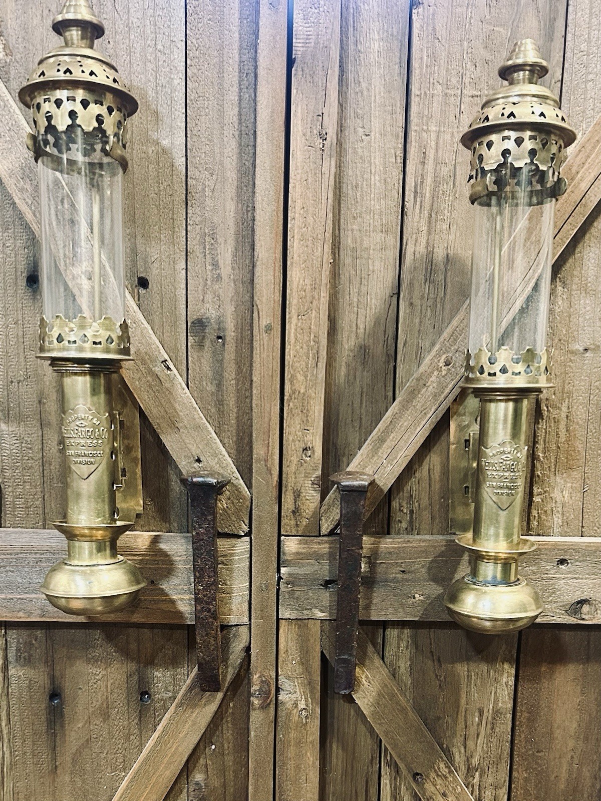 Pair Of Antique Railroad Wells Fargo Coach Lanterns Pair Of Antique Railroad Wells Fargo Coach Lanterns