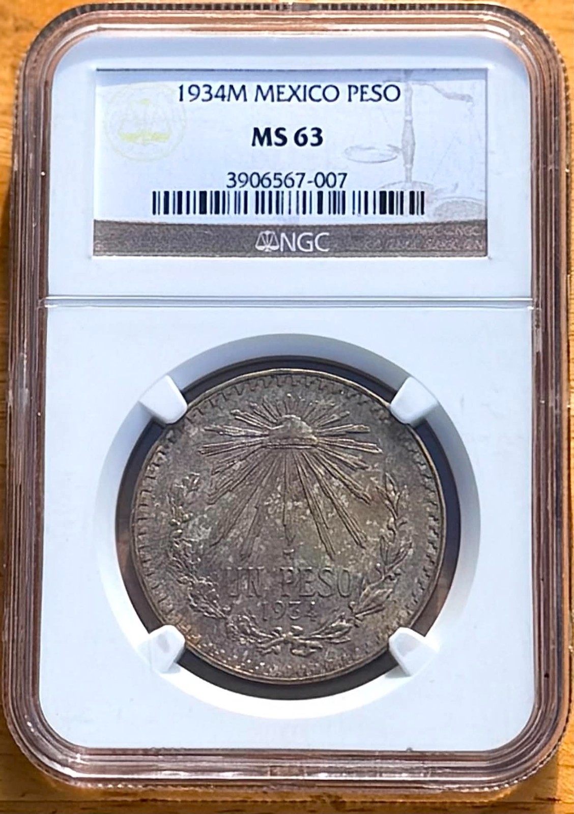 1934M Mexico Peso Coin NGC MS63 - Massive Toner - 