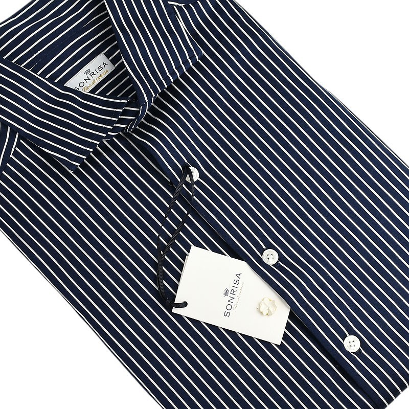 SONRISA Fior di Cotone Navy STRIPED Long Sleeve Cotton Dress Shirt 40 15.75 NWT SONRISA Fior di Cotone Navy STRIPED Long Sleeve Cotton Dress Shirt 40 15.75 NWT