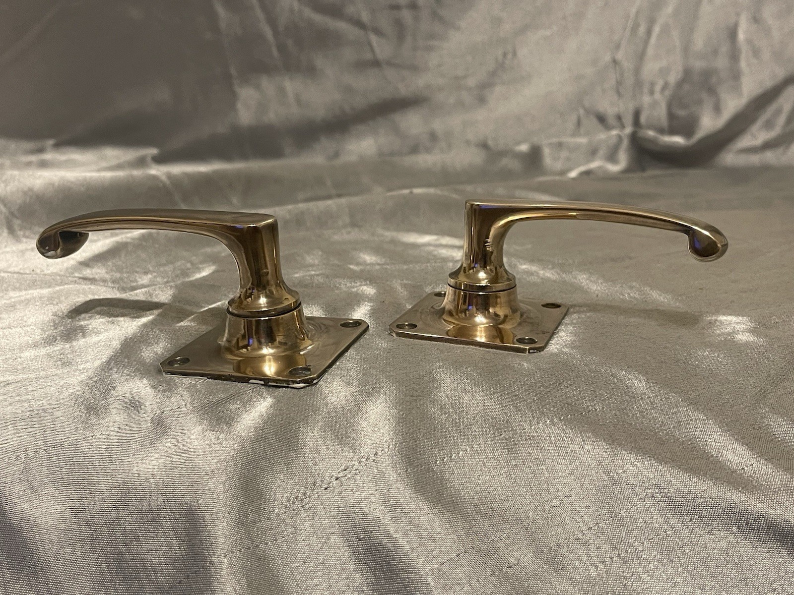 Antique Pair Solid Brass Art Deco Door Handles