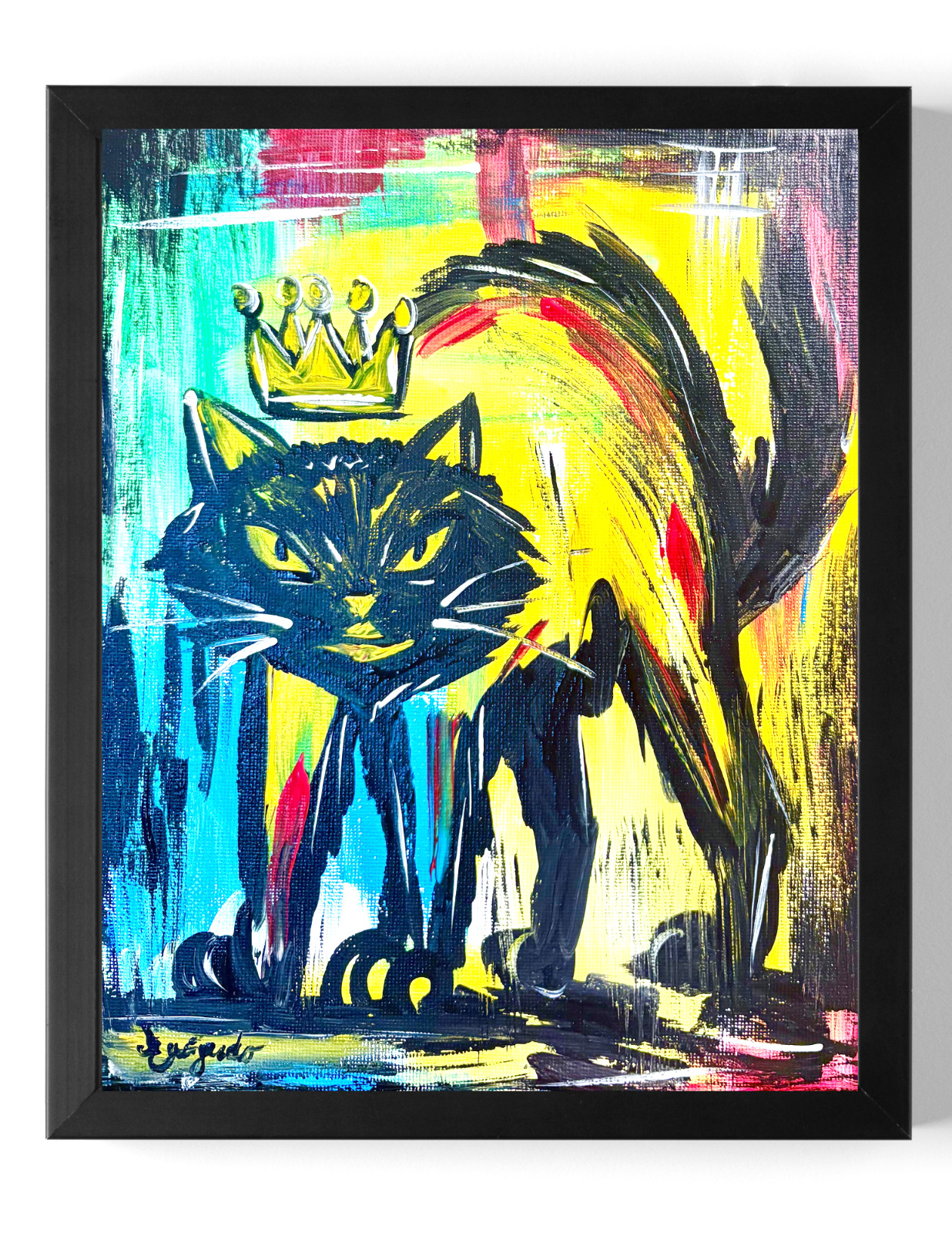 Guajardo Art: Cat Stance 10X8 Neo Expressionism Original Artwork on Canvas