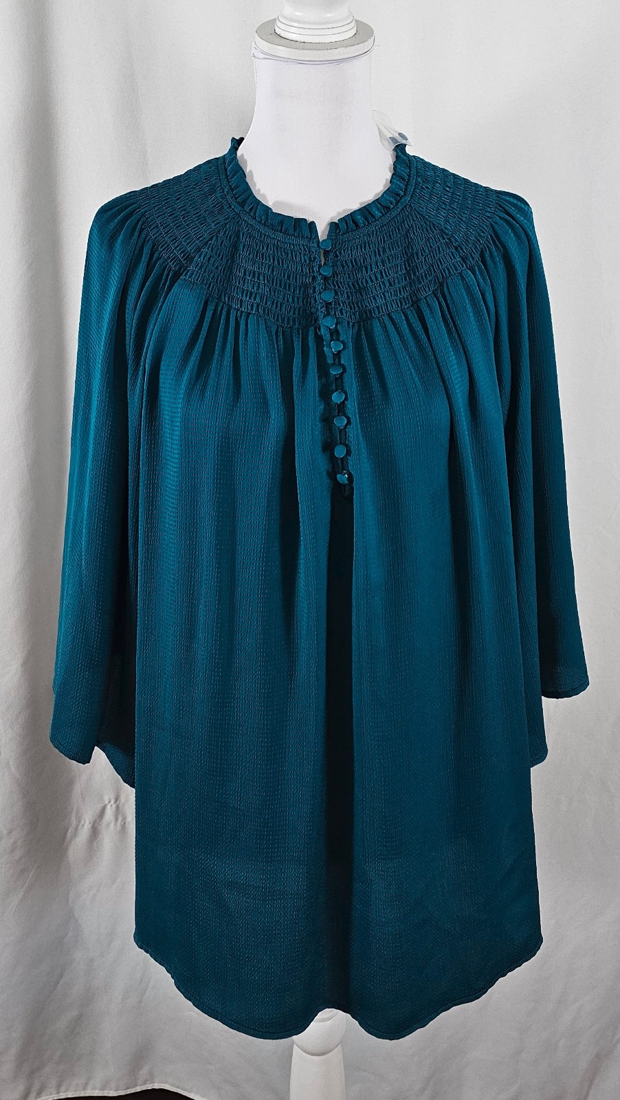 New Investments Womens  Partial Button Blouse Dark Teal  Polyester XL