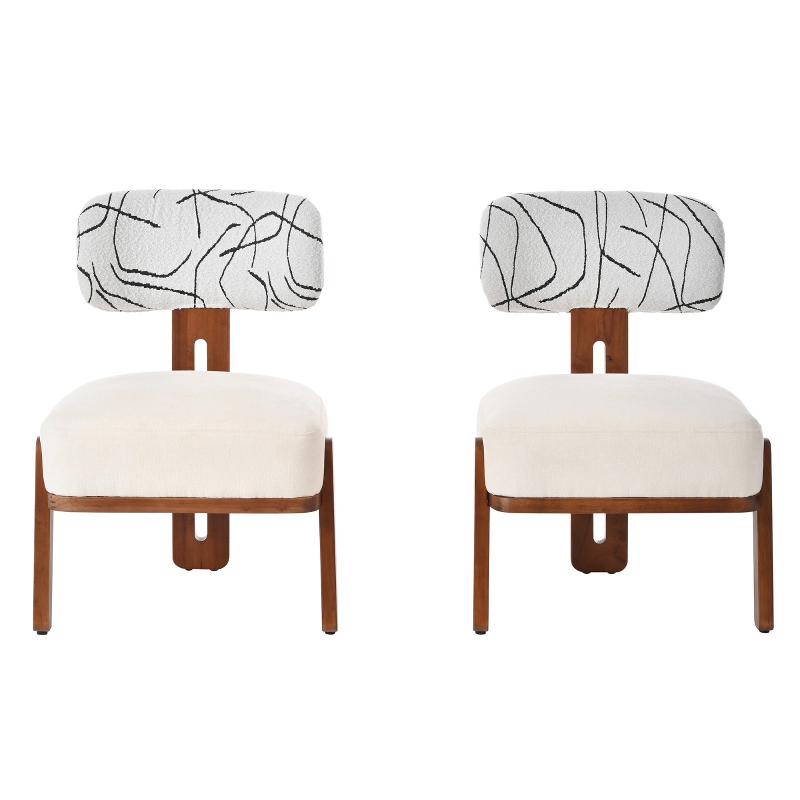 2PCS Cream Beige Seat with Abstract Line Gray Backrest, Rubber Wood Dining Chair 2PCS Cream Beige Seat with Abstract Line Gray Backrest, Rubber Wood Dining Chair