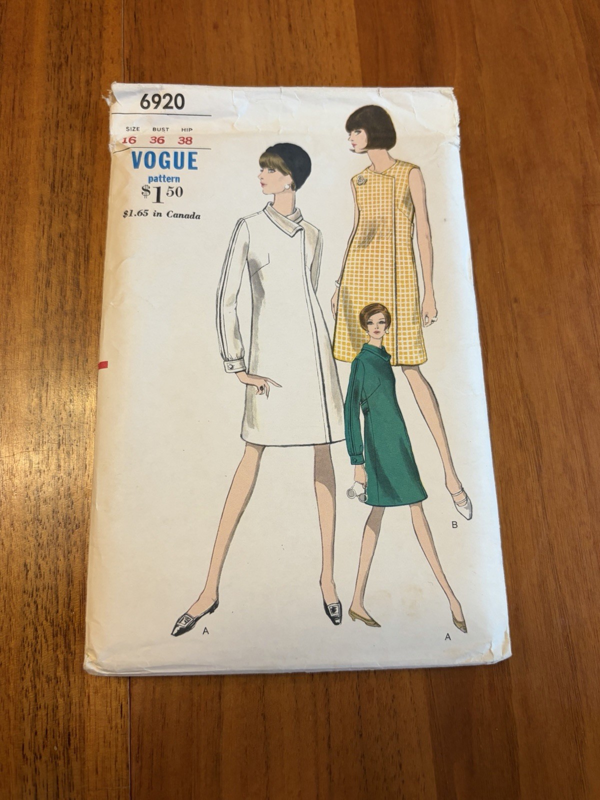 Vintage 1960s Vogue 6920 UNCUT Sewing Pattern Coatdress A-Line Size 16 Bust 36 