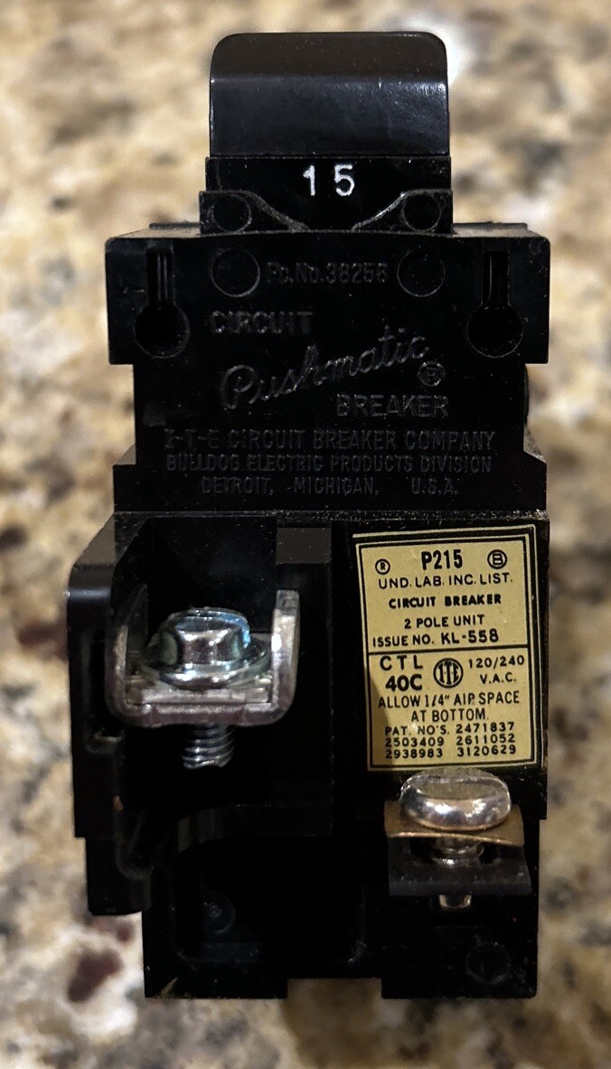 PUSHMATIC ITE P215 2- POLE 15 A CIRCUIT BREAKER ORIGINAL BOX NOS NEW. PUSHMATIC ITE P215 2- POLE 15 A CIRCUIT BREAKER ORIGINAL BOX NOS NEW.