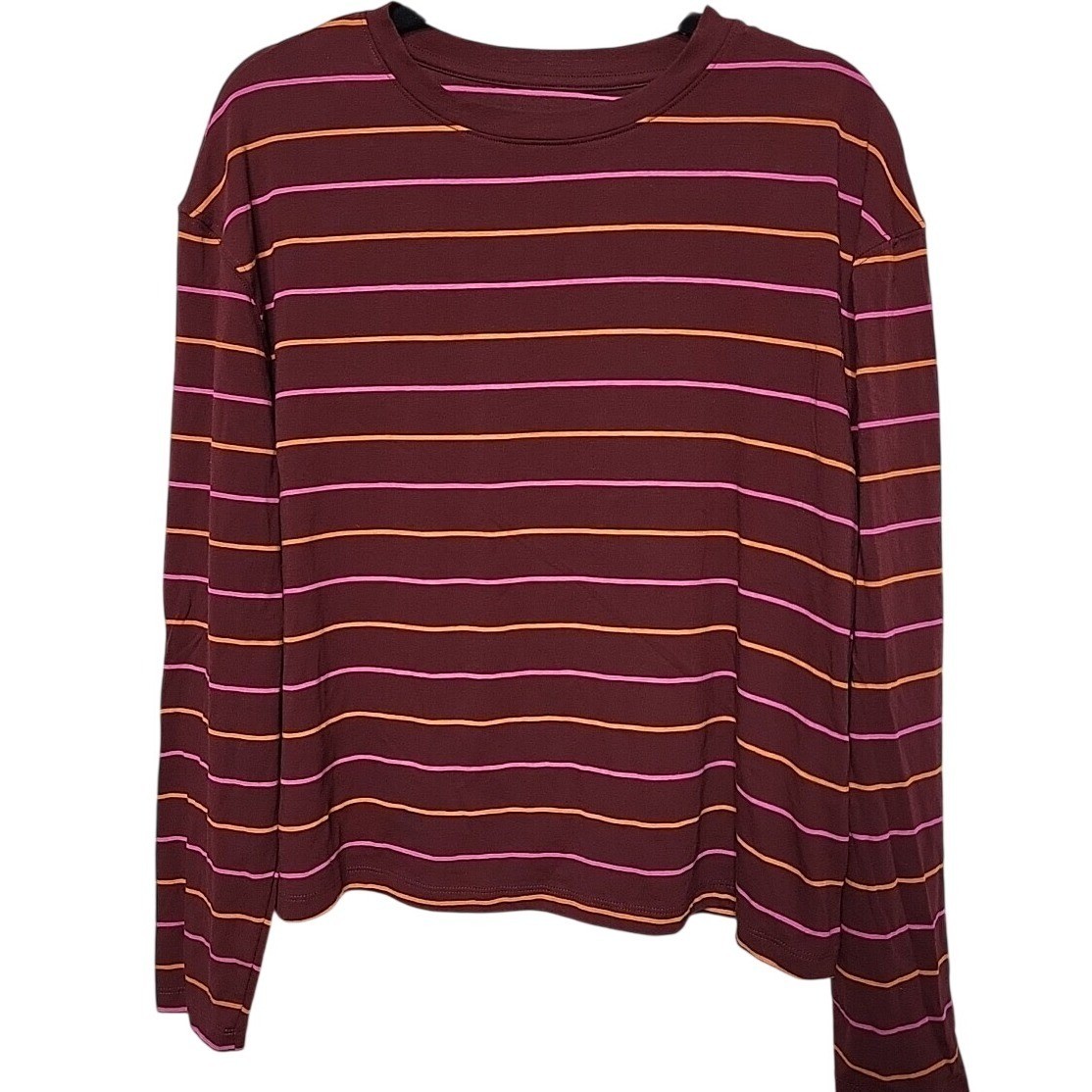 A New Day Womens Burgundy Striped Long Sleeve Crewneck T-Shirt Large NWT