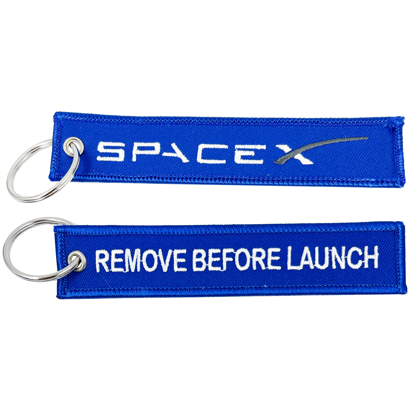 EL10-008 Space X REMOVE BEFORE LAUNCH blue Keychain or Luggage Tag or zipper pul