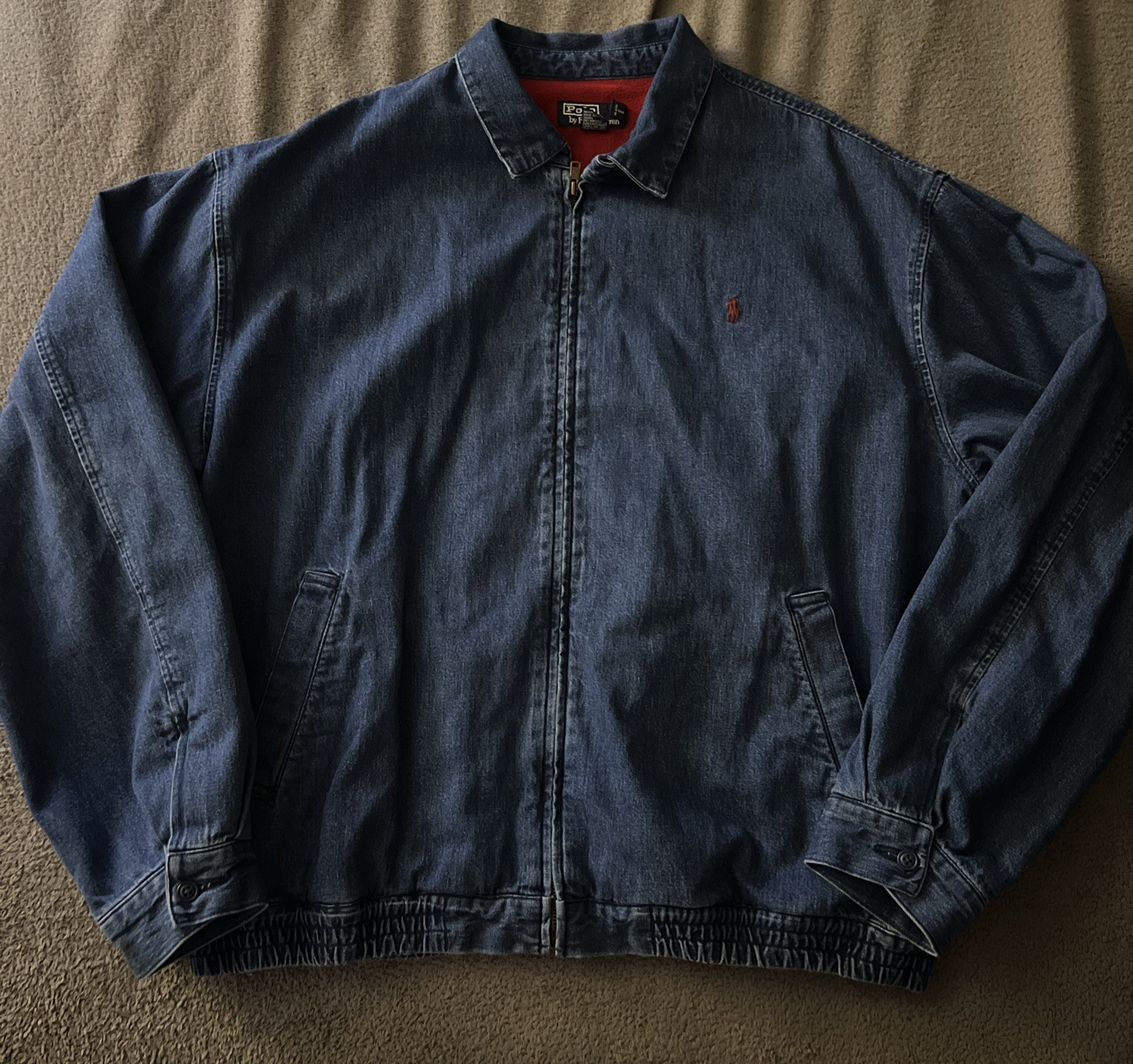 Vintage Polo Ralph Lauren Denim Bomber Jacket Mens XXL Blue Fleece Lined 80s 90s