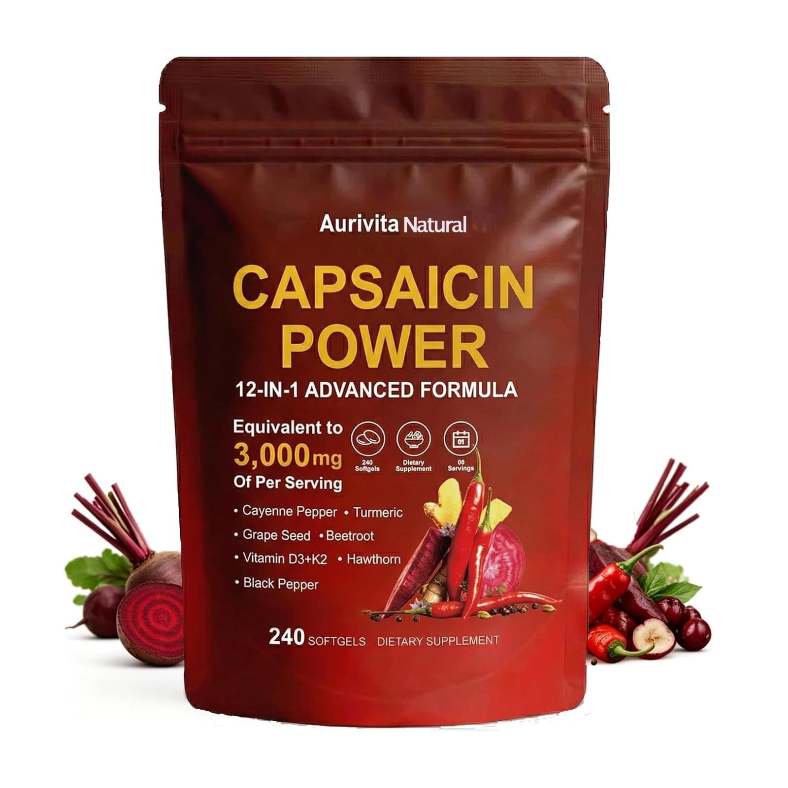 Capsaicin Softgels,aurivita Capsaicin Power，with Vitamin E, D3+K2, Grape Seed...