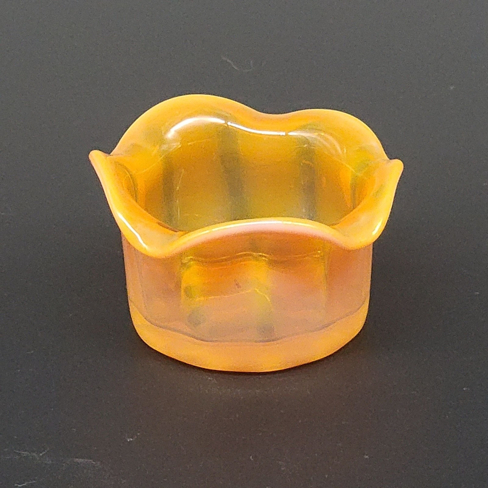 Antique MONOT & STUMPF French Art Glass Salt Cellar Pink Peach Gold 2.25\