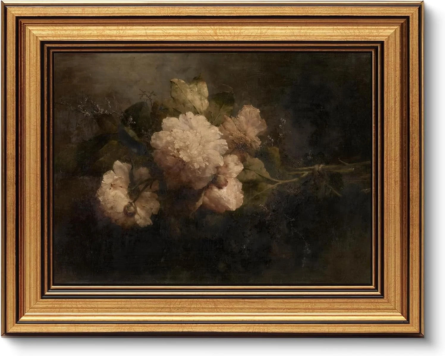 Vintage Gold Framed Moody Floral Wall art, Antique Floral Oil Painting Canvas Vintage Gold Framed Moody Floral Wall art, Antique Floral Oil Painting Canvas
